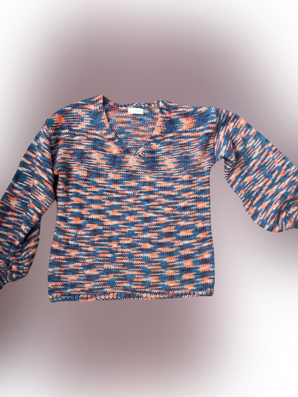 Altar’d State v-neck orange and blue knit balloon sleeve sweater